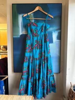 J.Crew Tiered Maxi Dress in Ultramarine Red Lobster Print Cotton Print